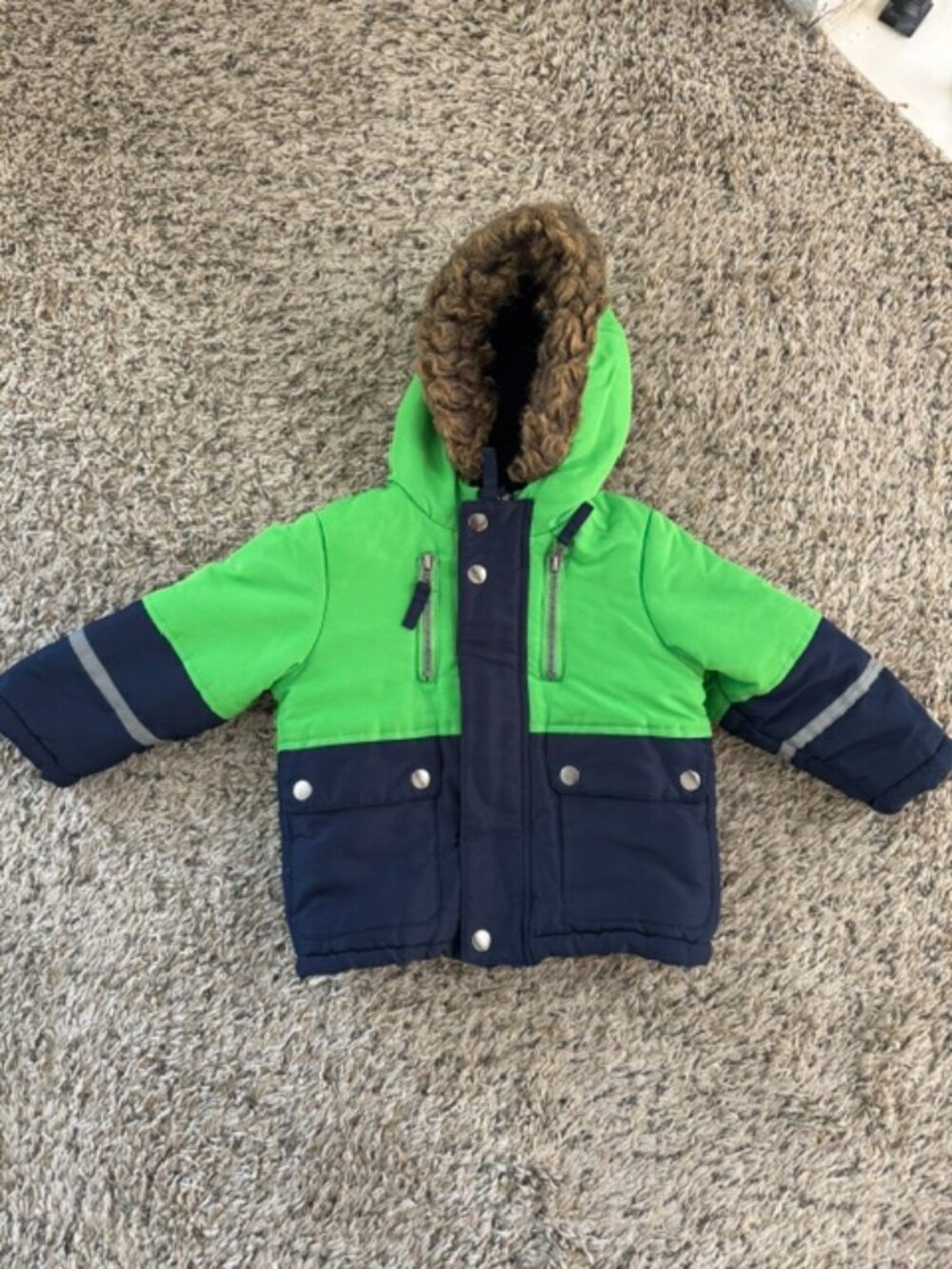 Rothschild Boys Navy and Lime Green Colorblock Hooded Jacket
